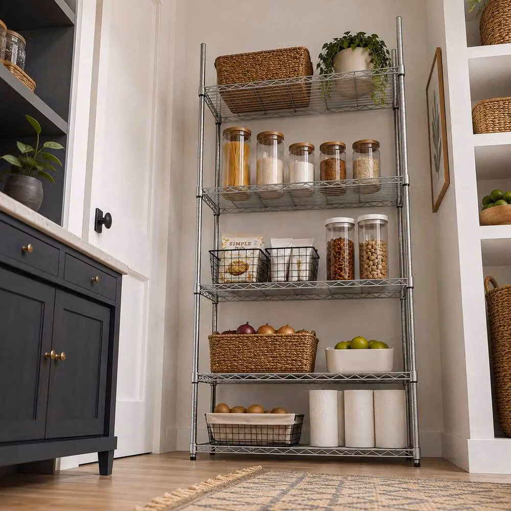 Oypla 5 Tier Heavy Duty Metal Wire Rack Shelving Unit in Silver – 3