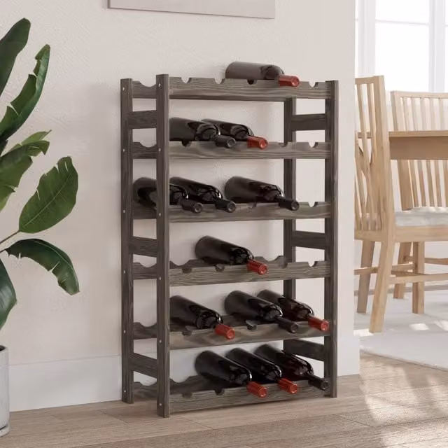 Berkfield Home Grey Solid Pine Wood Wall Mounted Wine Rack for 30 Bottles – 1