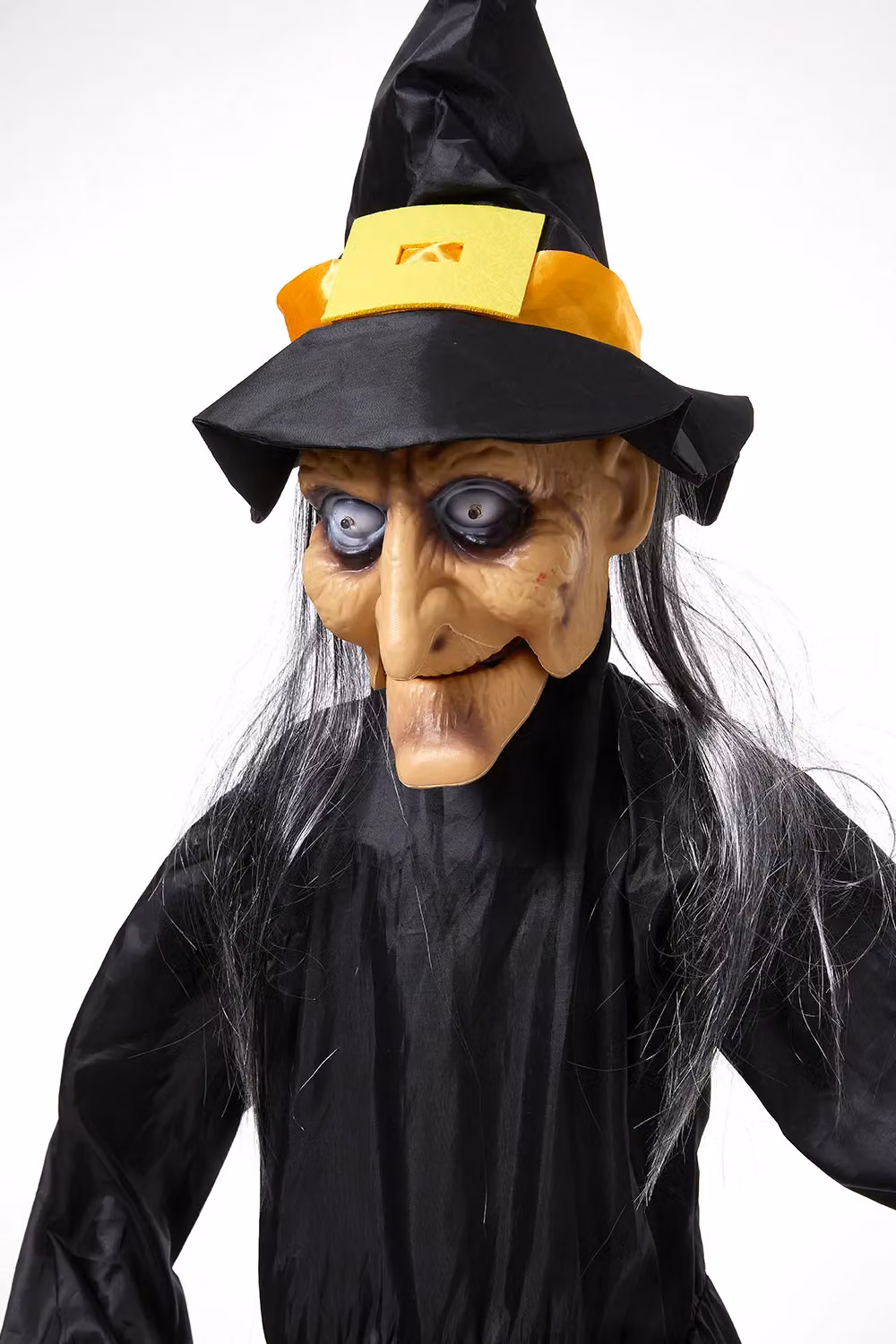 H&O Direct 1.7m Halloween Voice-Controlled Witch with LED Red Eyes in Black – 3