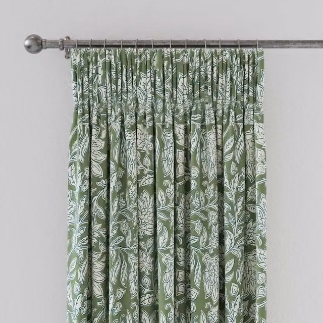 Land & Shore Rowallane Green Floral Cotton Lined Curtains, W: 167.64 cm, H: 228.6 cm