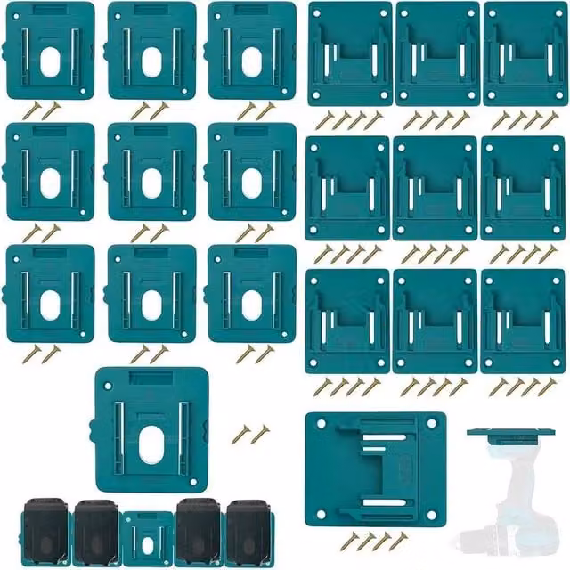 FLAVORA 20-Piece 18V Tool and Battery Wall Mount Holders, Green, W: 52 cm