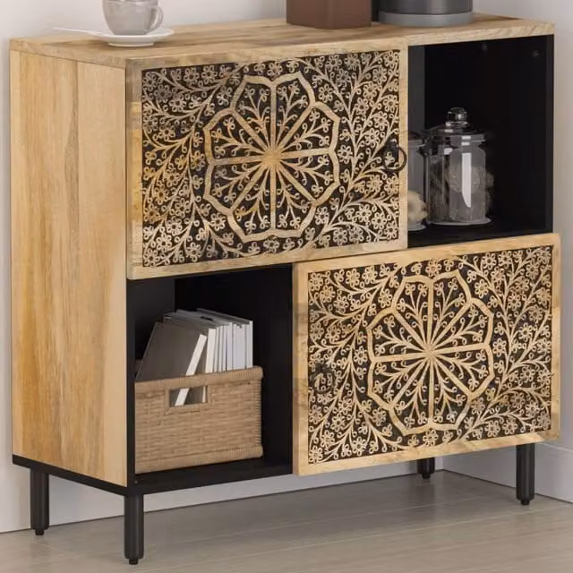 Berkfield Home Retro Solid Mango Wood Side Cabinet in Brown, W/D/H: 80 x 33 x 75 cm – 1