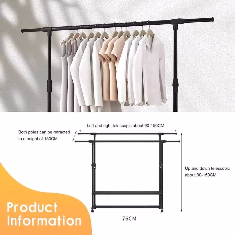 SPETLEK Adjustable Mobile Clothes Garment Hanging Rail in Matt Black, Large – 2