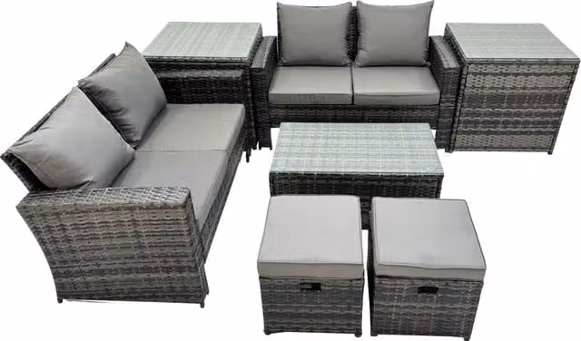 Fimous Lounge Double Seat Sofa, Coffee Table and 2 Small Stools Set in Dark Grey – 1