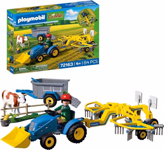 Playmobil Small Tractor with Hay Swather Playset in Green and Blue