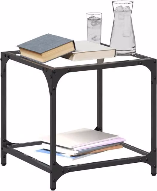 Berkfield Home Modern Square Coffee Table with Transparent Glass Top and Black Metal Frame, W/D/H: 40 x 40 x 40 cm