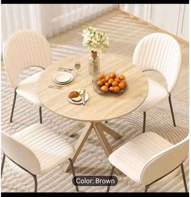 KORVIXA Round Modern Wood Dining Table for 4 in Beige and Brown, Diameter: 100 cm