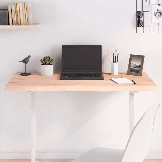 Berkfield Home Untreated Solid Oak Table Top in Brown and Beige, W: 100 cm, D: 50 cm, H: 2-4 cm