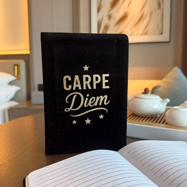 KDMK Black Fabric Softcover Lined Notebook with Silver Details