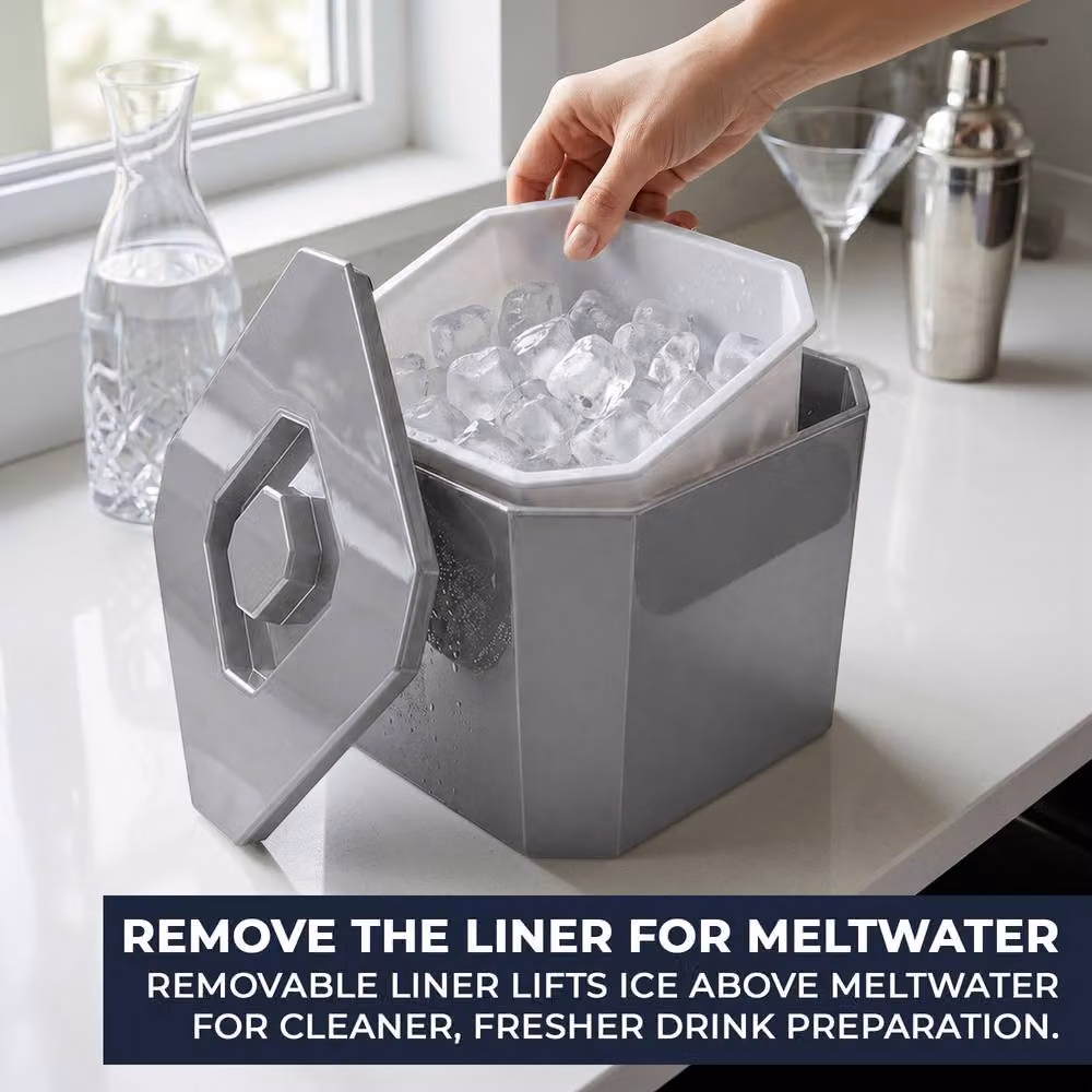Chabrias Ltd Silver Insulated Double Walled Ice Bucket with Lid and Drainage Liner, 6 l – 6