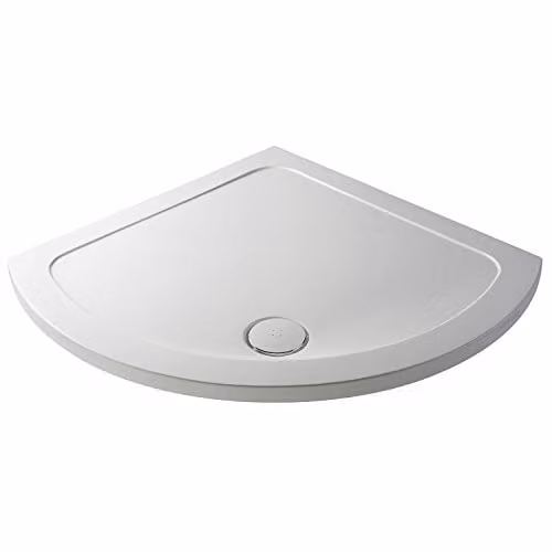Nuie NTP090 Modern Slimline Pearlstone Corner Shower Tray, Gloss White and Silver, W/D: 91.4 x 91.4 cm