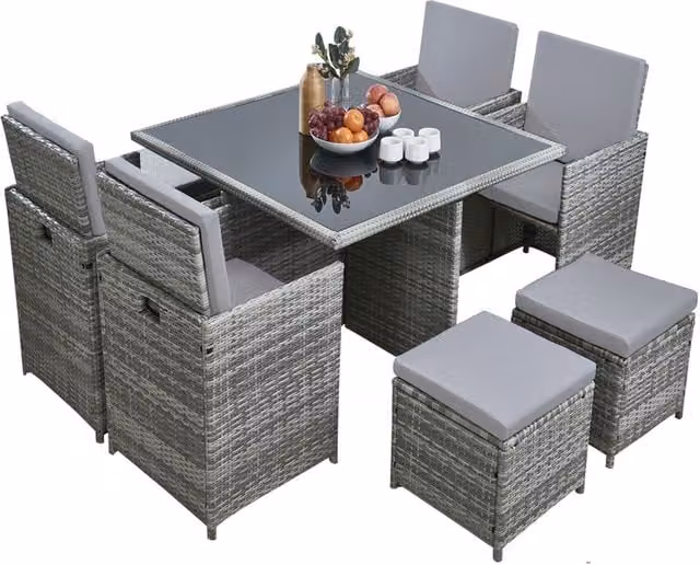 RayGar Deluxe 8 Seater Rattan Cube Garden Furniture Patio Set in Grey