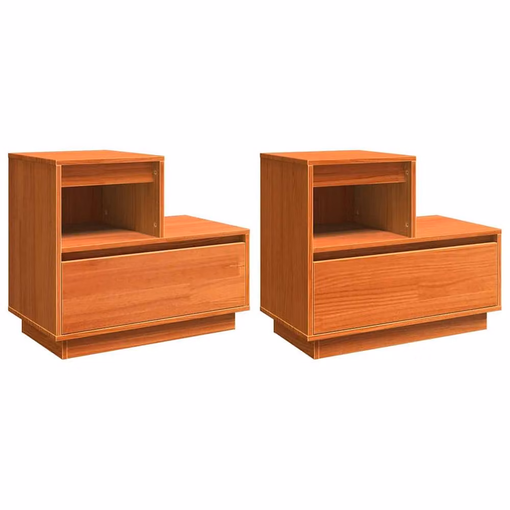 Berkfield Home Modern Bedside Cabinet Set of 2, Wax Brown Solid Pinewood, W: 60 cm, D: 34 cm, H: 51 cm – 3