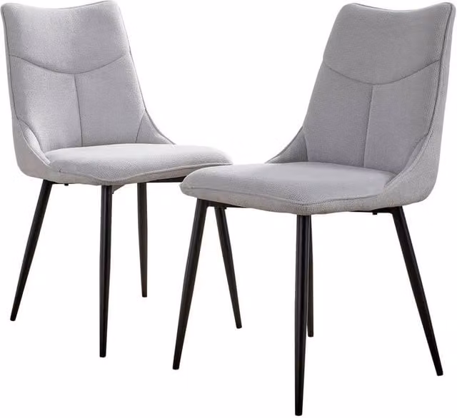 FORGEVIO Set of 2 Grey Fabric Kitchen Dining Chairs with Black Metal Legs and Curved Industrial Design
