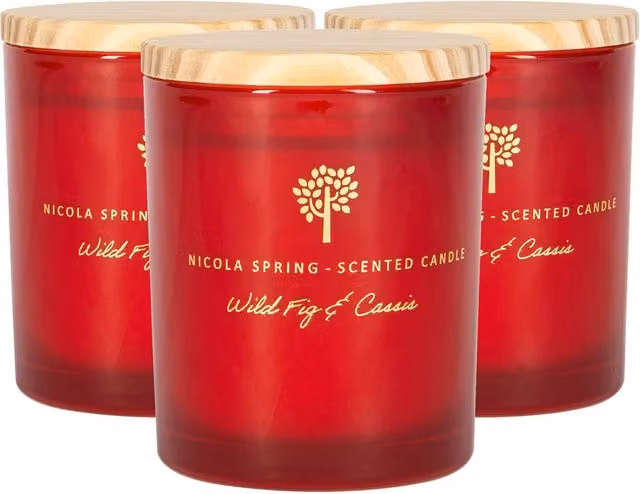 Nicola Spring Wild Fig & Cassis Scented Soy Wax Candles, Pack of 3, 130g per Candle, Red – 5