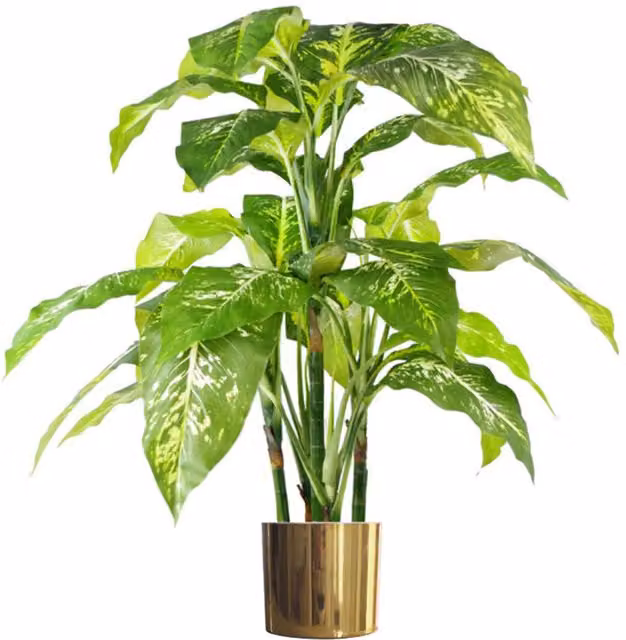 Large Fox Aglaonema Artificial Tree with Gold Metal Planter, Height: 100 cm