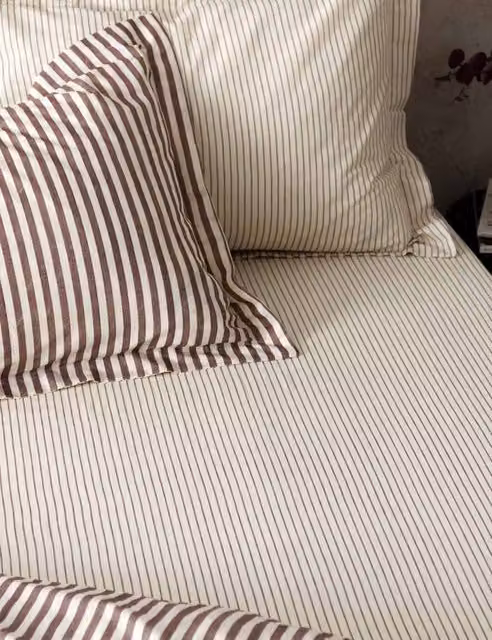 YARD Hebden Striped Pure Cotton Fitted Sheet, Red, W: 140 cm, L: 200 cm