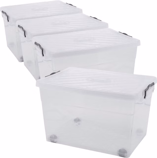 URBNLIVING Rectangular Clear Plastic Storage Box with Lid, 55 l, Pack of 4