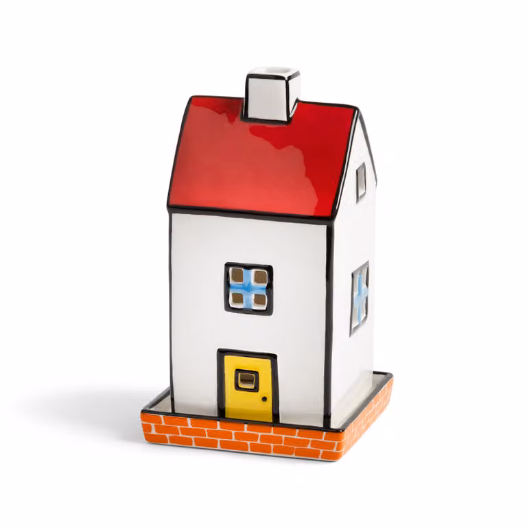 &Klevering Haines Townhouse Tealight Holder, Multicolour and White Ceramic Tabletop Decor