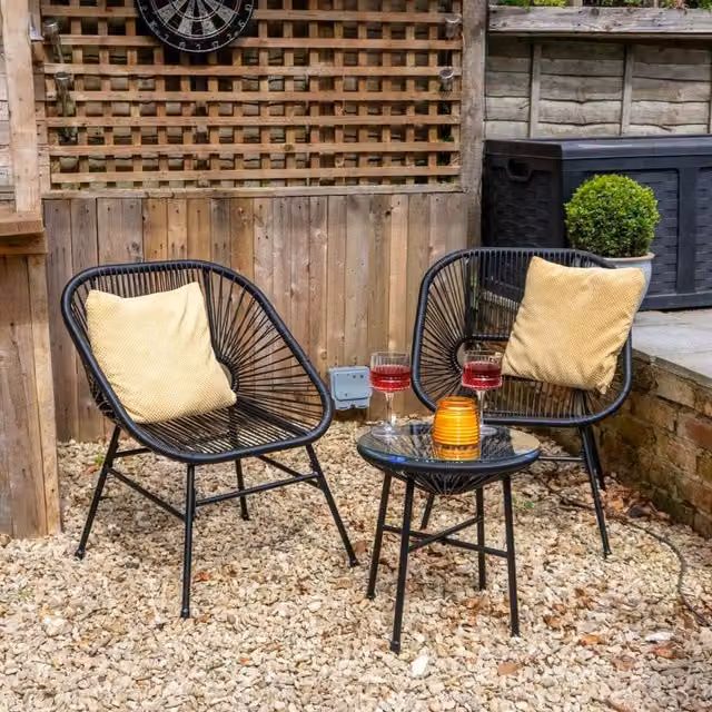 Jack Stonehouse Capri Black Rattan 2-Seater Wicker Bistro Set with Table and Chairs