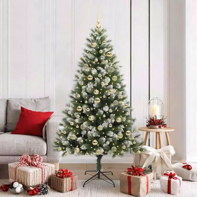 Berkfield Home Artificial Hinged Christmas Tree with Flocked Snow, Green, Height: 180 cm