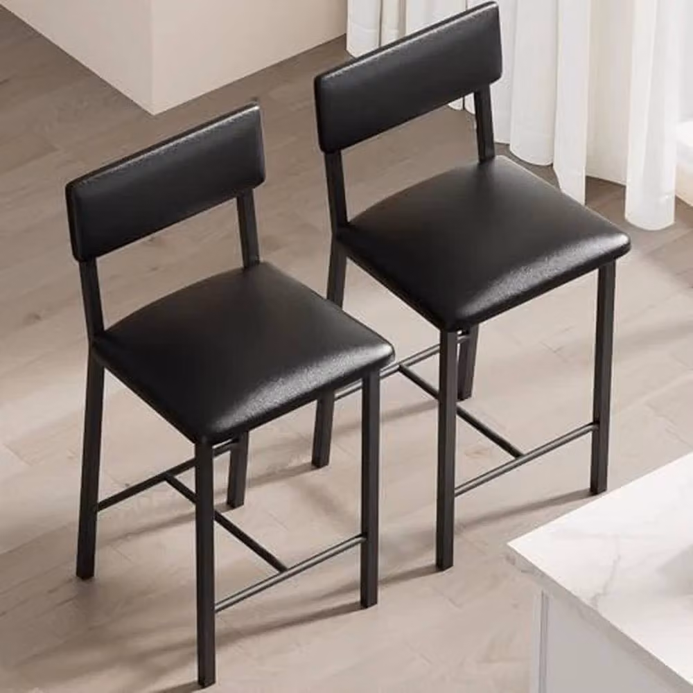 KORVIXA Set of 2 Modern Black Kitchen Bar Stools with Synthetic Leather Cushions – 3
