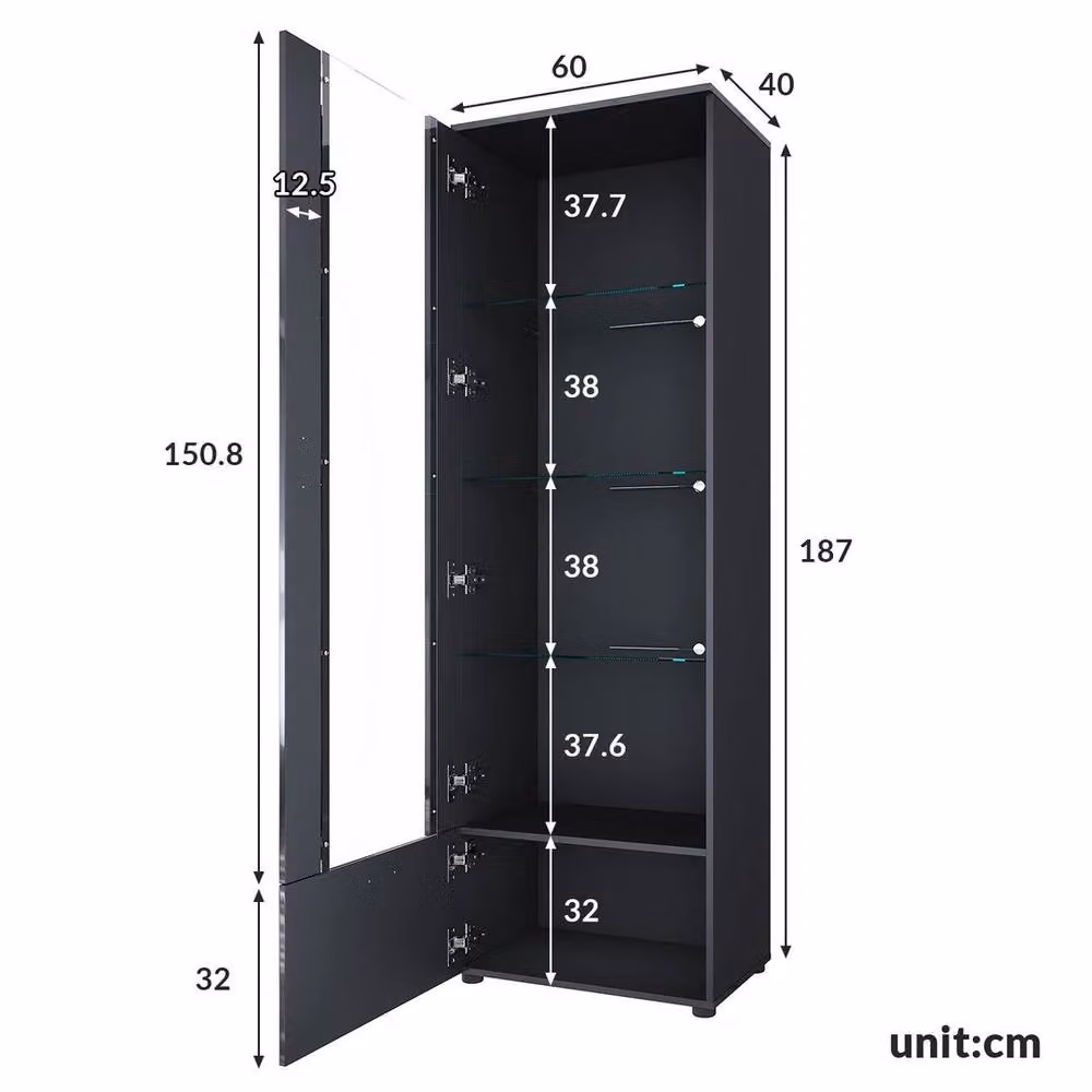 SPETLEK Modern High Gloss Display Cabinet in Black with Glass Doors – 2