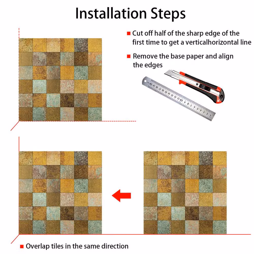 ENER-J Britwall Square Aluminium Mosaic Wall Tile, Multi Bronze, Pack of 4, W/D/H: 30.5 x 30.5 x 0.37 cm – 3