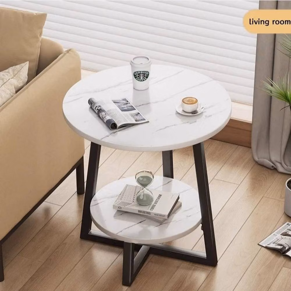 EONLION Round 2 Tier White Marble Coffee Table and Side Table with Diameter: 100 cm – 4