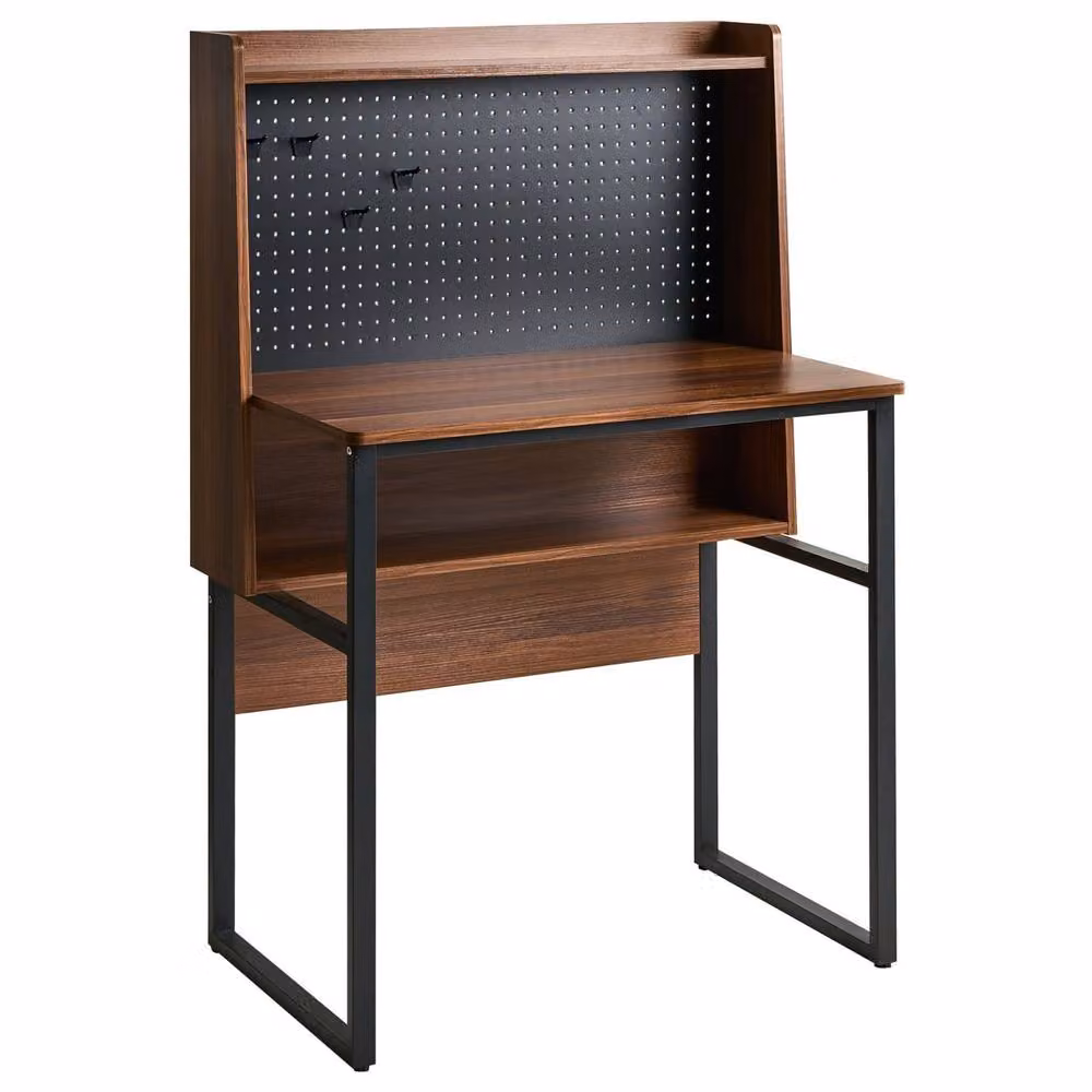Wyld and Coco Wall-Mounted Writing Desk with Pegboard Back in Dark Brown – 2
