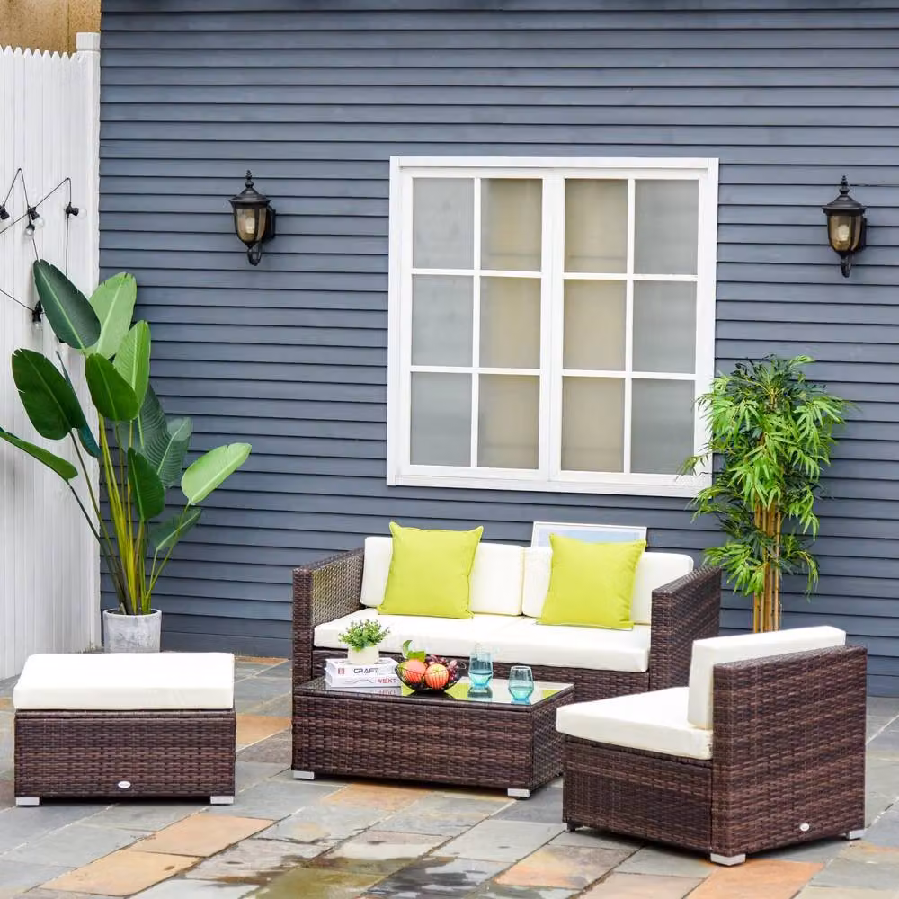 Wyld Haus Milo 4 Seater Rattan Corner Sofa Set in Brown with Beige Cushions – 3