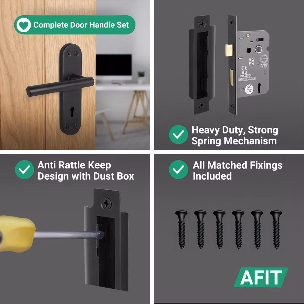AFIT Matt Black T-Bar Door Handle and Sashlock Backplate Set, 1 Pair, W/D/H: 15 x 15 x 1.5 cm – 4
