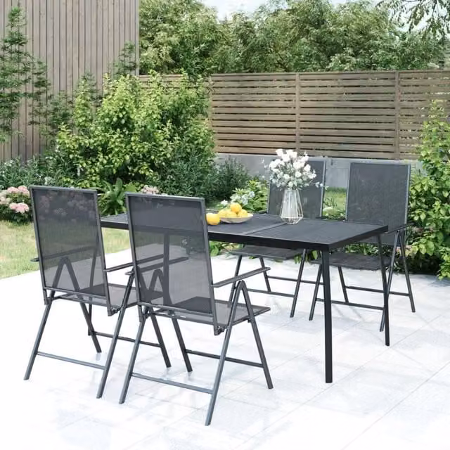Berkfield Home 5 Piece Modern Garden Dining Set in Anthracite and Black Powder Coated Steel