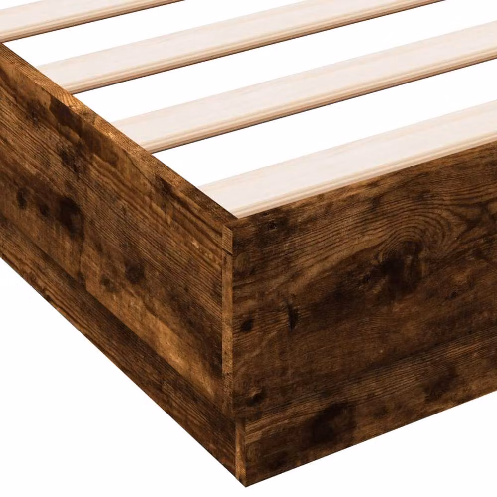 Berkfield Home Smoked Oak Bed Frame with LED Lighting and USB Charging Port, Brown, W/D/H: 120 x 200 cm – 5