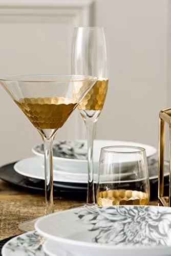 Orsina Astrid Geometric Cocktail Glasses, Gold and Transparent, Set of 2, W: 14 cm, D: 14 cm, H: 19 cm – 3