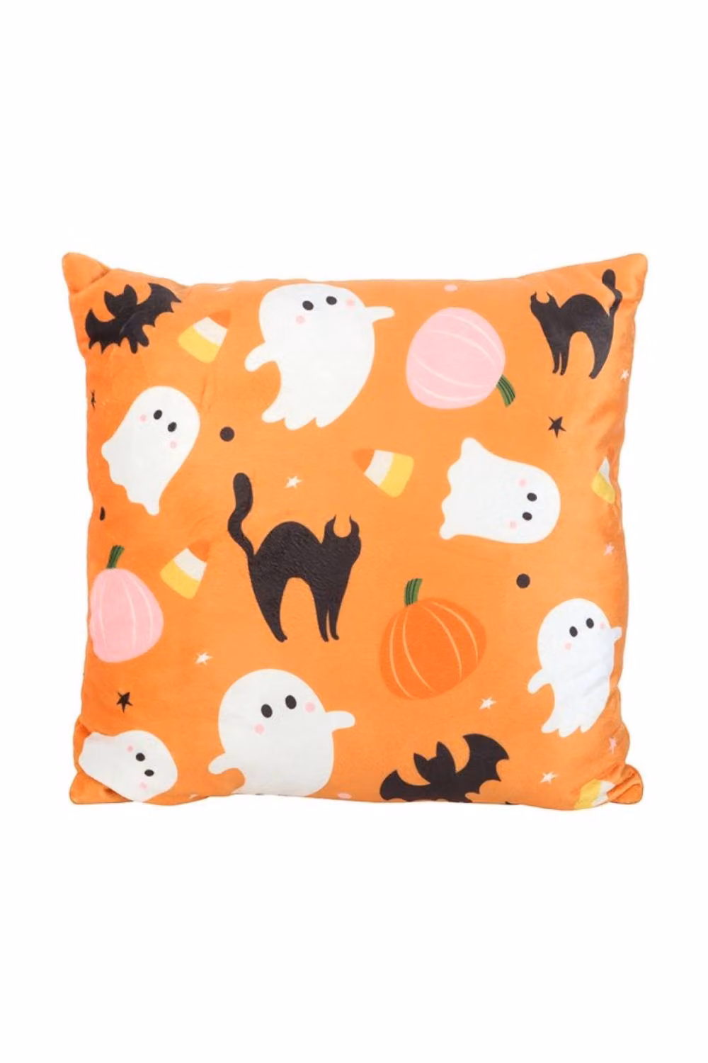 KDMD Square Halloween Ghost Cushion with Spooky Pumpkin and Bat Graphic Print in Orange – 2