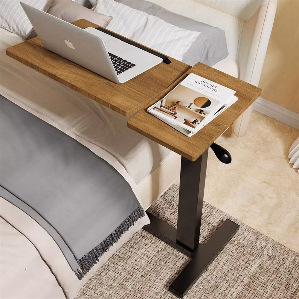 KORVIXA Medical Overbed Bedside Table and Sofa Desk in Brown with Height Adjustable and Tilting Top – 3