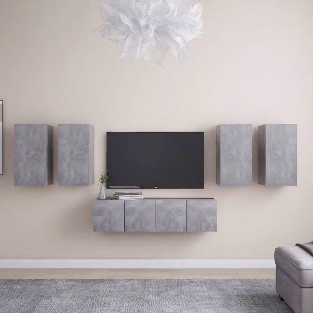 Berkfield Home 6 Piece Modern Wall Mounted TV Cabinet Set in Concrete Grey Engineered Wood – 1