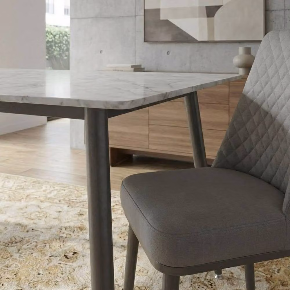 HOME LUXE INTERIOR Oxford Grey Ceramic Rectangular Dining Table and 4 Grey Upholstered Chairs Set – 4