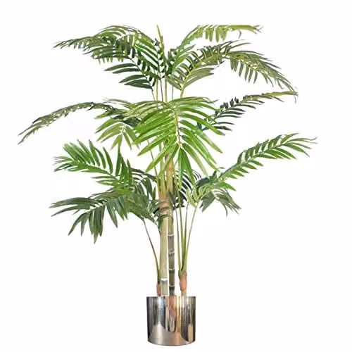 Leaf Design UK Premium 120cm Artificial Areca Palm Tree with Silver Planter in Green