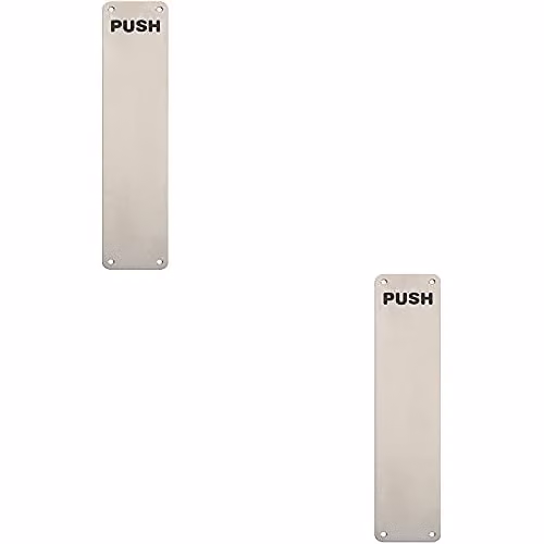 Loops 2-Pack Push Engraved Door Finger Plates in Brushed Silver Stainless Steel, W: 35.0 cm, H: 7.5 cm