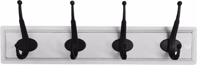 Decorails Wall Mounted Metal Hook Rail with 4 Antique Black Hooks in Beige