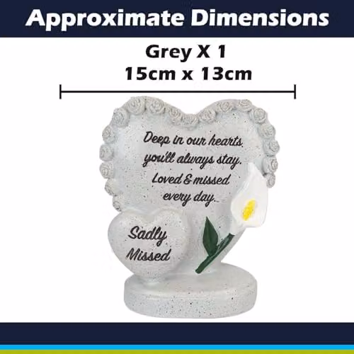 VFM e-Store Memorial Flower Pot Ornament, Grey Polyresin, W: 15 cm, D: 13 cm, H: 8 cm – 2