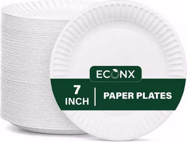 ECONX 1000 Pack White Heavy Duty Disposable Paper Plates, 18 cm – 1