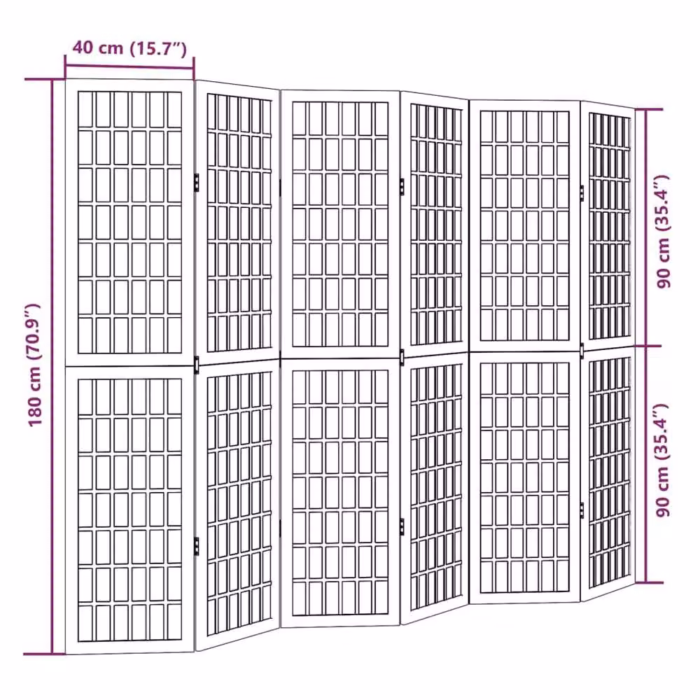 Berkfield Home 6 Panel Room Divider in Black Solid Paulownia Wood, H 215 x W 180 x D 6 cm – 6