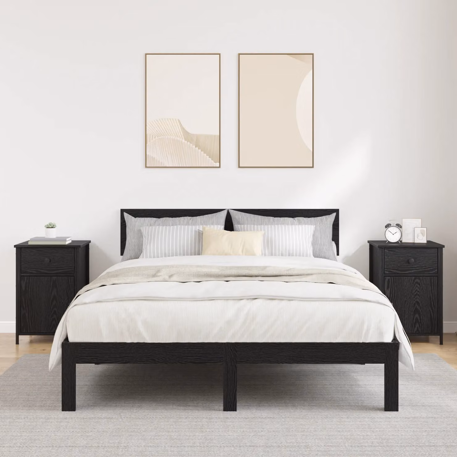 Berkfield Home Set of 2 Black Oak Bedside Cabinets in Brown, W/D/H: 40 x 42 x 60 cm – 4