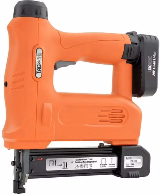 Tacwise Master Nailer 191 20v Battery Operated Flat Stapler in Orange and Multicolour