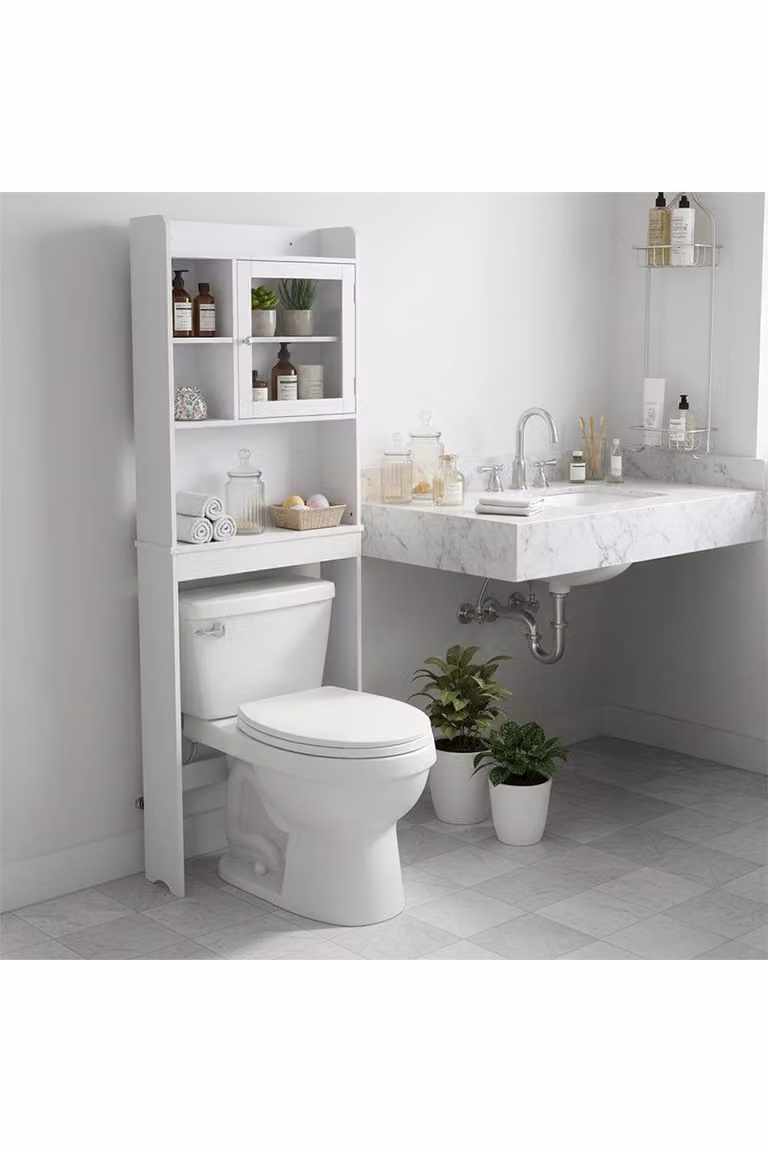 Living and Home White Freestanding Over The Toilet Bathroom Storage Cabinet with Adjustable Shelves