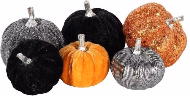KDMD Sparkly Velvet Assorted Pumpkins, 9 Pack, Multicolour – 1