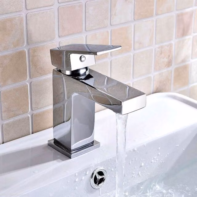 Nes Home Brayton Modern Square Basin Mono Mixer Tap in Chrome Silver